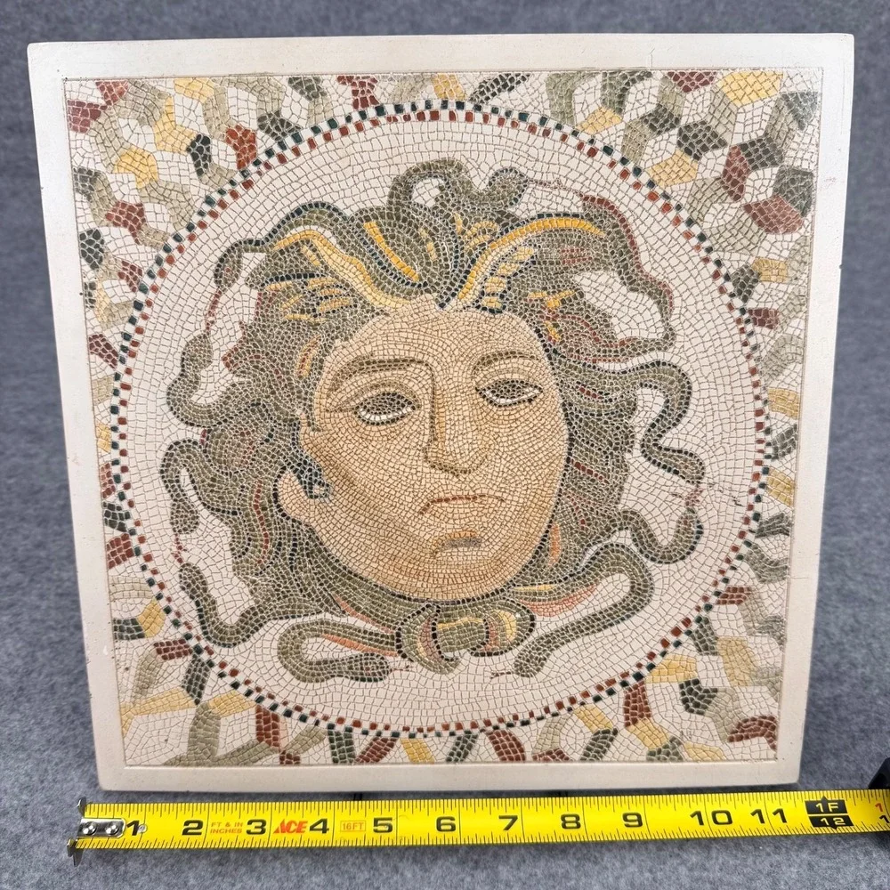 12" Medusa Mosaic Ceramic Wall Tile Plaque Greek Roman Mythology Wall Decor - Picture 3 of 9